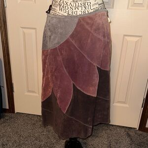 Elegant Vintage  Suede Multicolor Patchwork Skirt